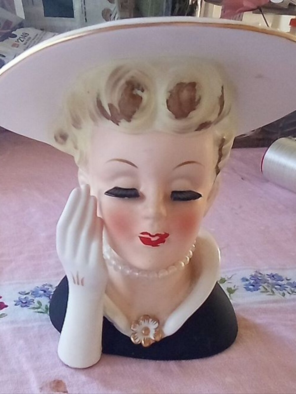 Napco A 5047 Japan Lady Head Vase Faux Pearls